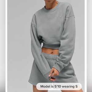 Alo Accolade Set – Lunar Gray Cropped Crewneck + Shorts Large NWOT